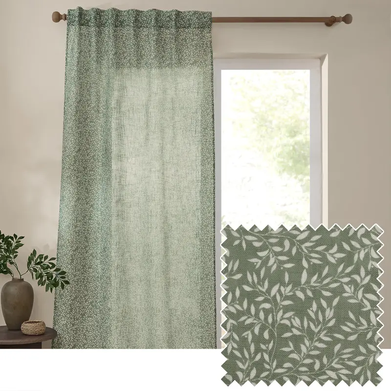 Perrie Leaf Sheer Woven Curtain Panel Forest 1