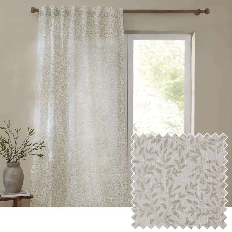 Perrie Leaf Sheer Woven Curtain Panel Natural 1