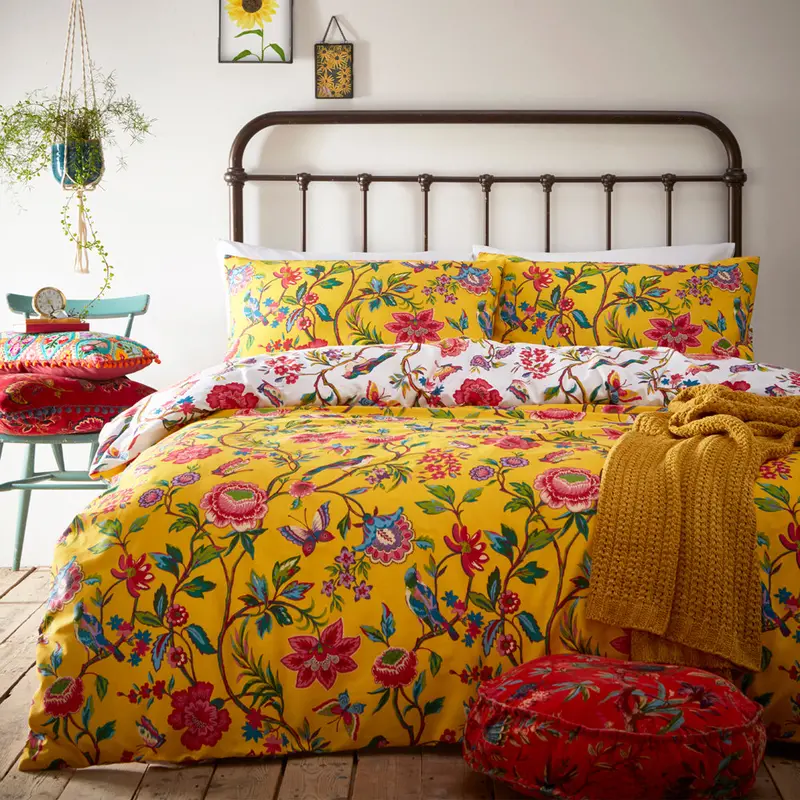 Pomelo Tropical Floral Duvet Cover Set Yellow 1