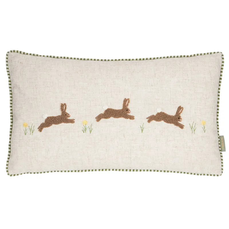 Ramble Hares Tufted Cushion Sage 1