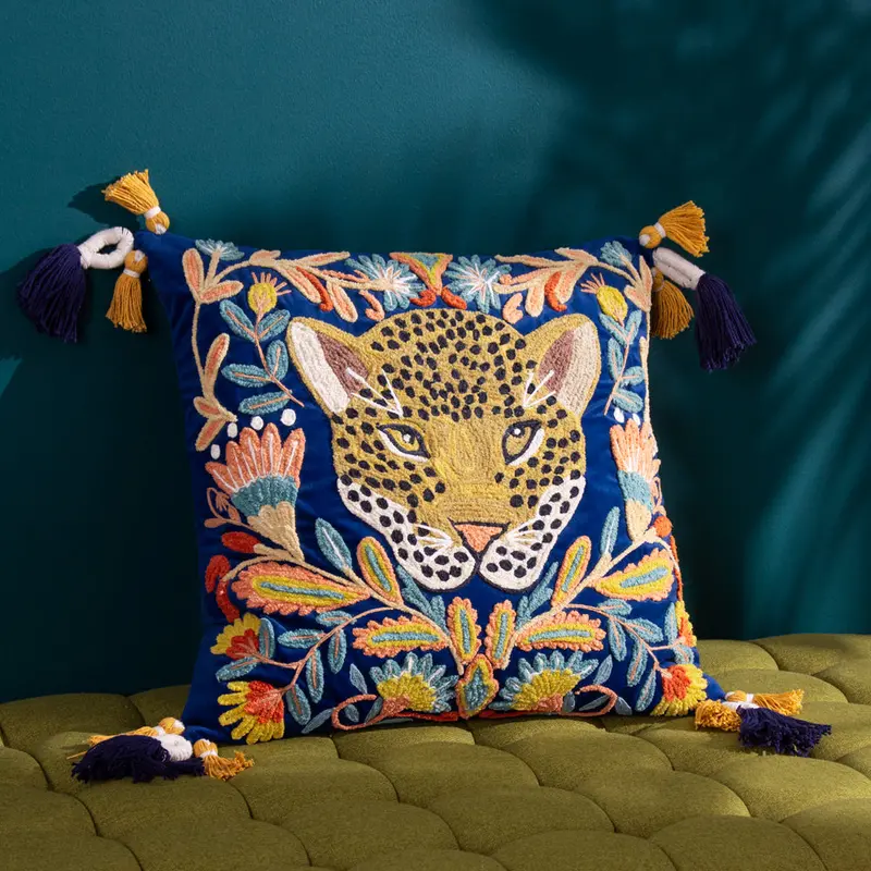 Regal Leopard Cushion Royal Blue 1