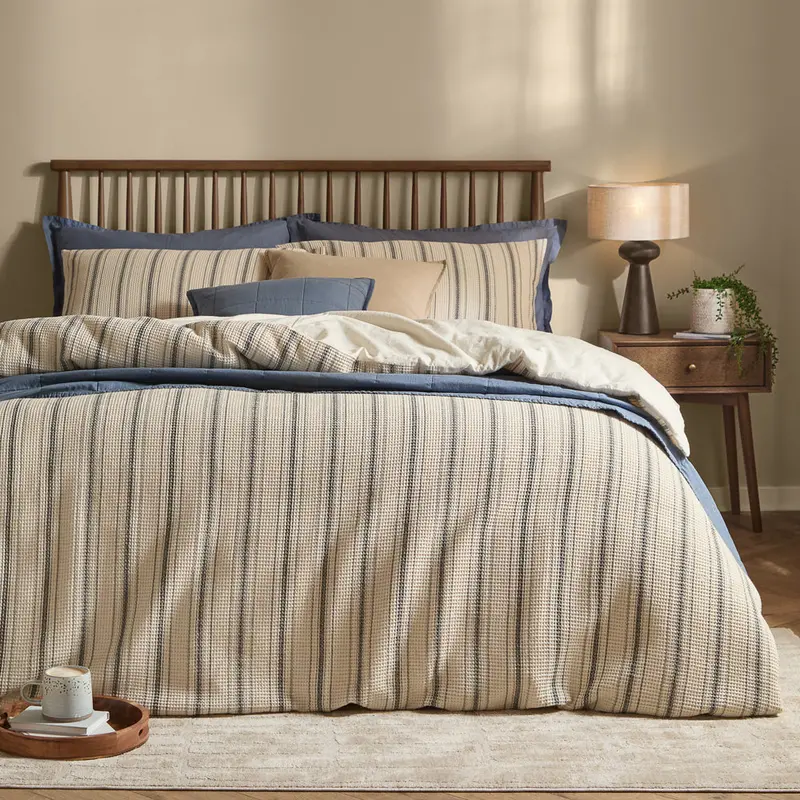 Selby Waffle 100% Cotton Duvet Cover Set Coal/Natural 1