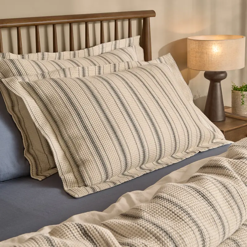 Selby Waffle 100% Cotton Pillowcase Pair Coal/Natural 1