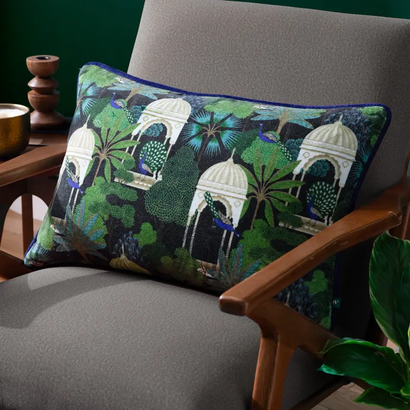 Serenity Printed Velvet Cushion Midnight 1