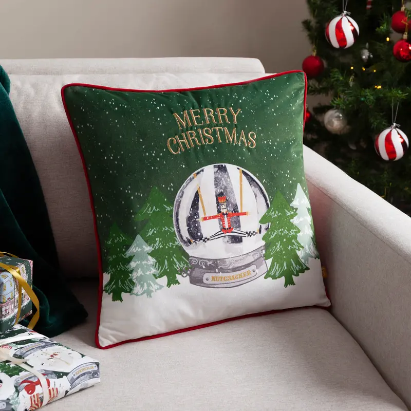 Showtime Embroidered Velvet Cushion Pine/Red 1