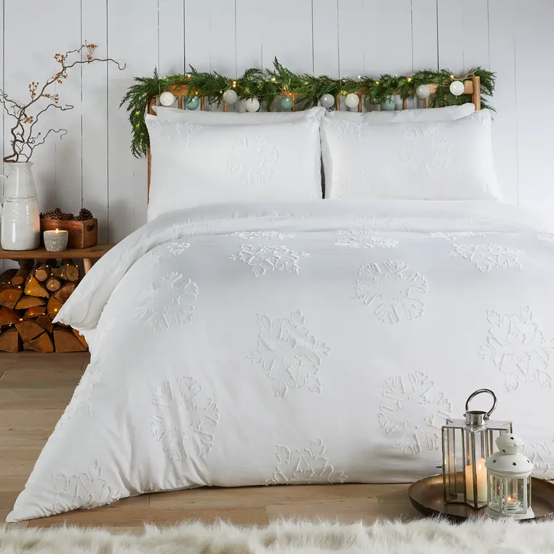 Snow Crystal Tufted Soft Touch Duvet Cover Set White 1