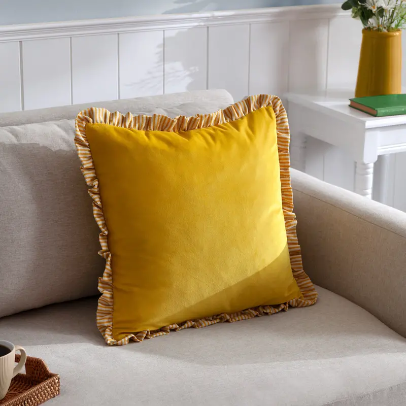 Solene Ruffle Matte Velvet Cushion Yellow 1