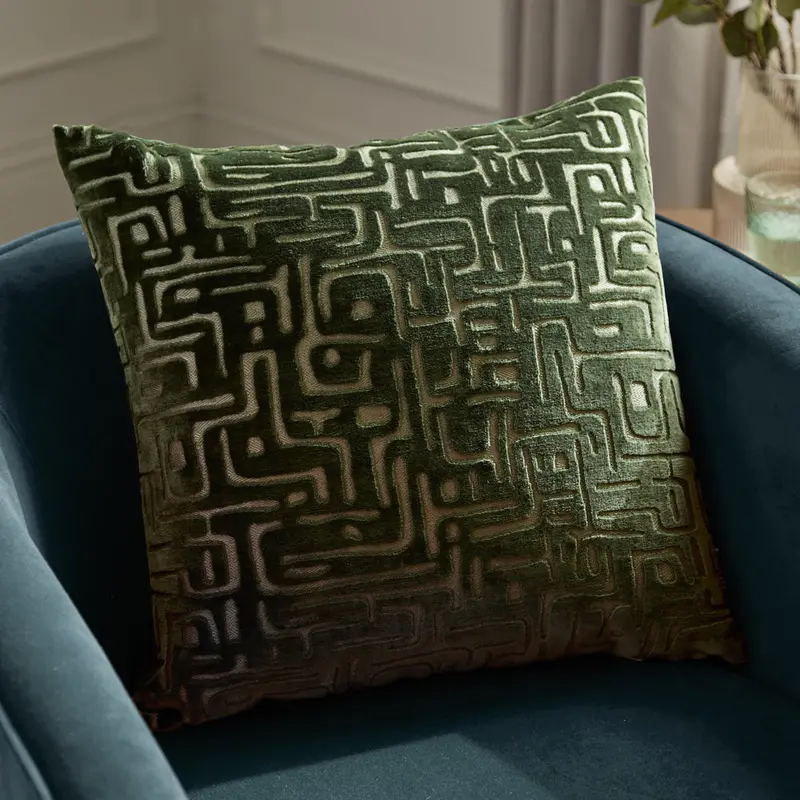 Soren Cut Velvet Cushion Smoke Green 1