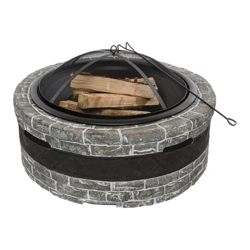 Sun Joe Sjfp35-Cs-Stn 35-Inch Cast Stone Base, Wood Burning Fire Pit W/Dome Screen And Poker, Charcoal Stone 1