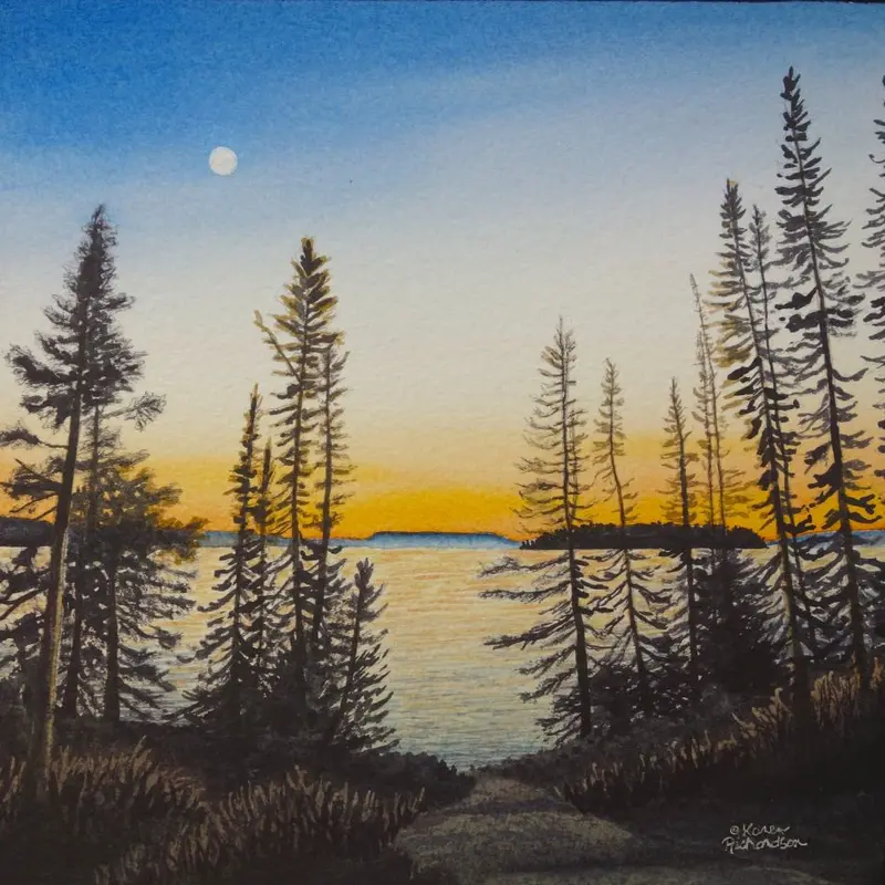 Superior Sunrise, Watercolour On Panel, 8 X 8" New 1