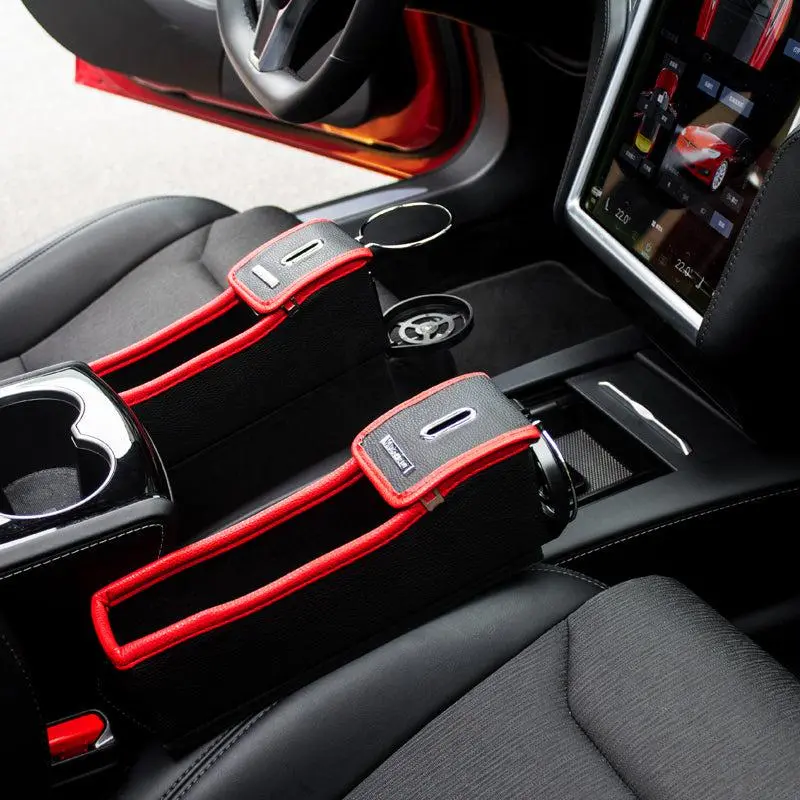 Taptes Car Seat Slit Gap Storage Box With Foldable Cup Holder For Model S 1