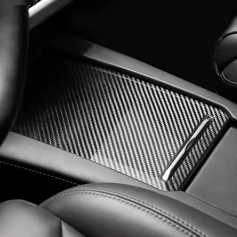 Taptes Center Console  Cover / Cupholders Decoration Carbon Fiber Stickers For Model X 1