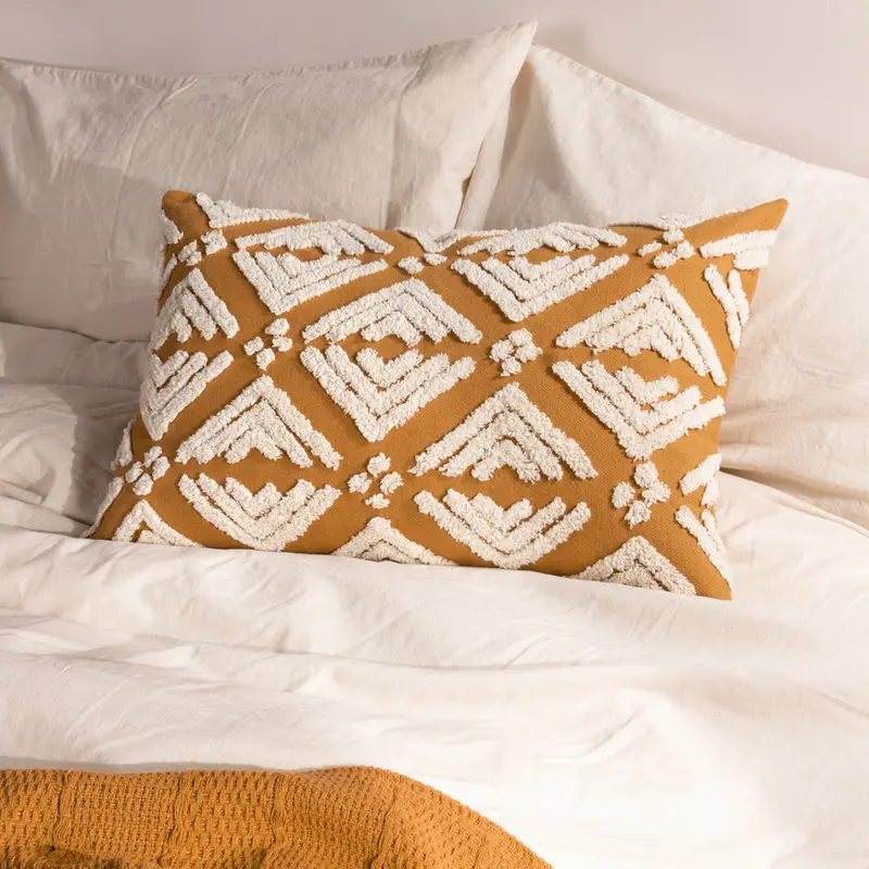 Taya Rectangular Cotton Tufted Cushion Gold 1