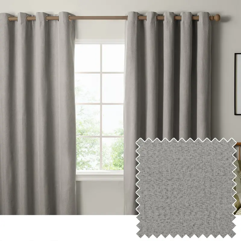 The Ultimate Blackout Textured Woven Eyelet Curtains Grey 1