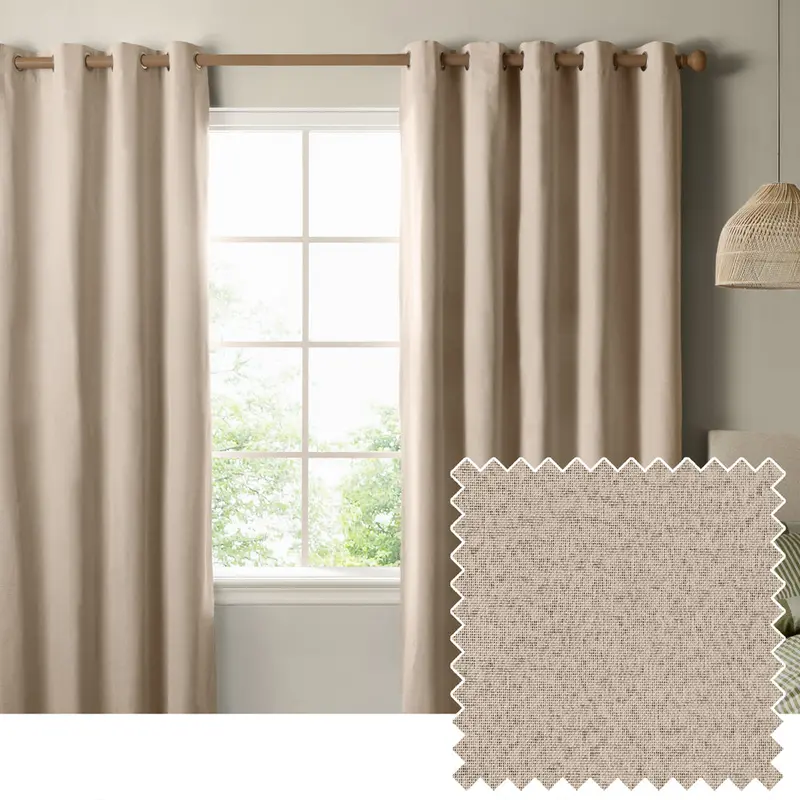The Ultimate Blackout Textured Woven Eyelet Curtains Natural 1