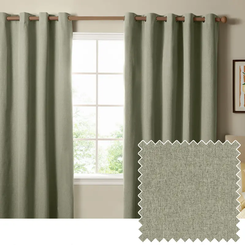 The Ultimate Blackout Textured Woven Eyelet Curtains Sage 1