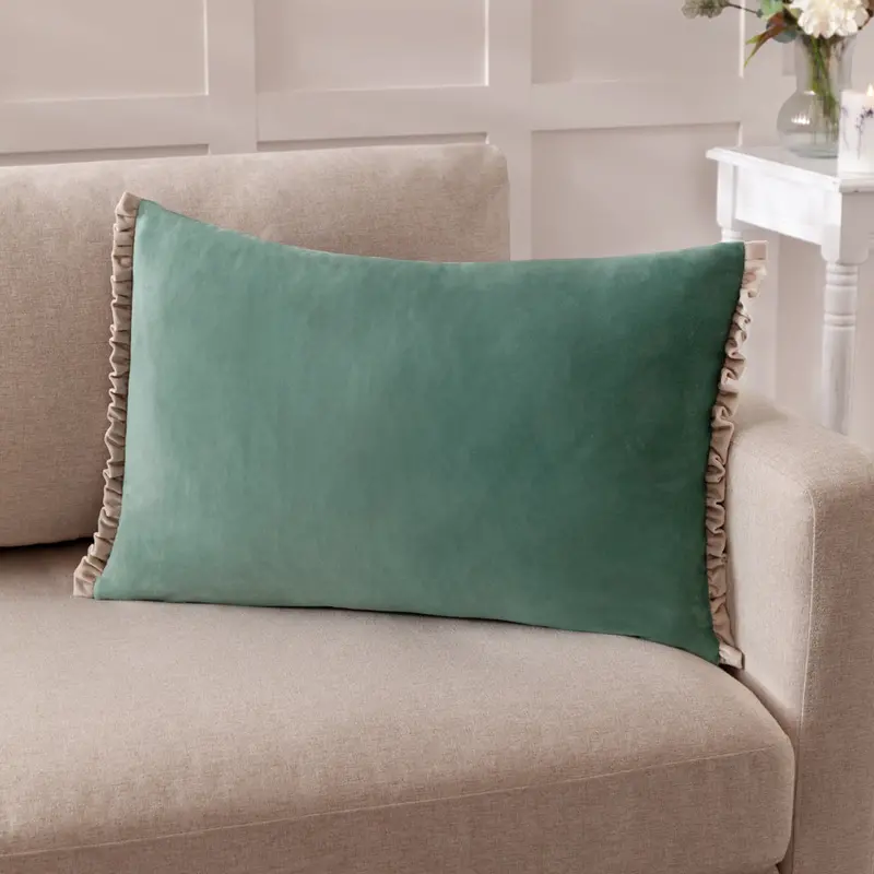Tilly Velvet Cushion Duck Egg Blue/Pumice 1