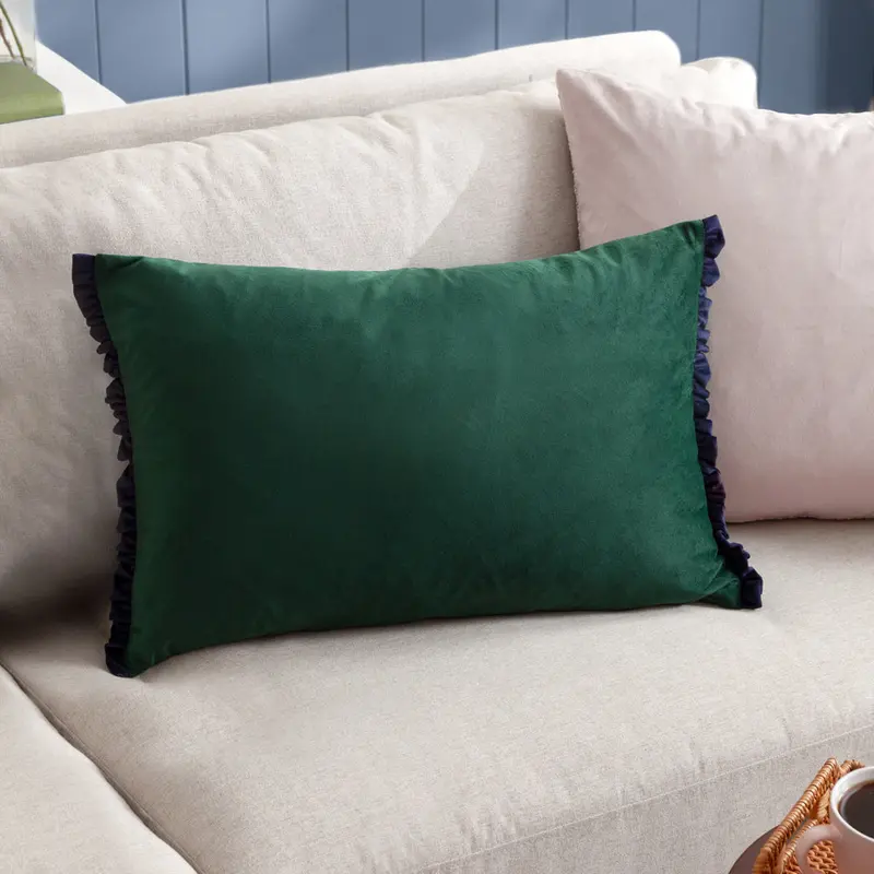 Tilly Velvet Cushion Pine/Navy 1