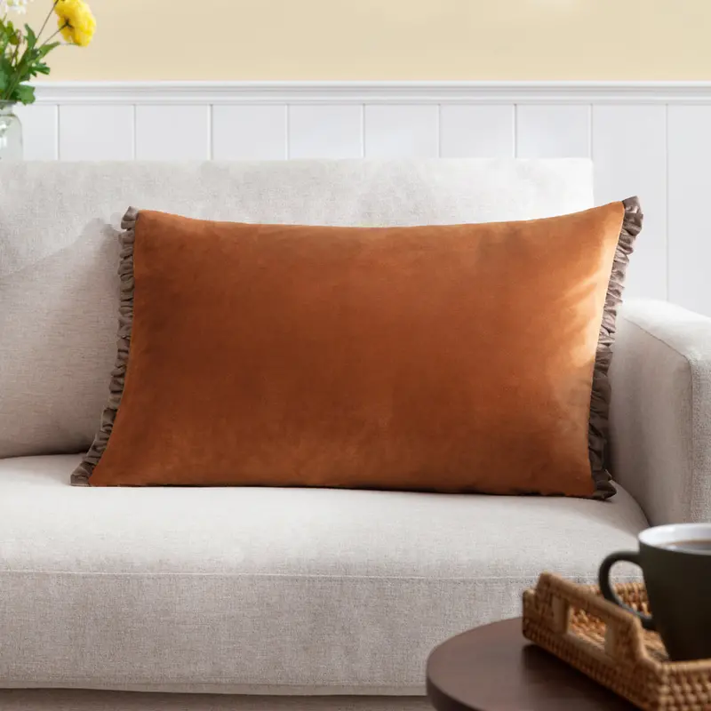 Tilly Velvet Cushion Rust/Mink 1