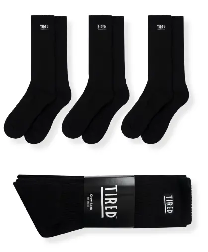 Tired Og Logo 3 Pack Crew Socks - Black 1