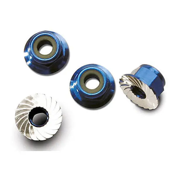 Traxxas 4Mm Aluminum Flanged Serrated Nuts (Blue) 1