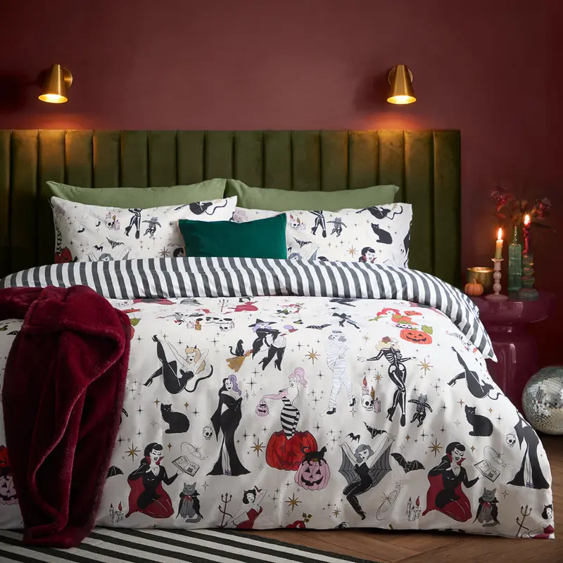 Trick Or Treat Reversible Halloween Duvet Cover Set Monochrome 1