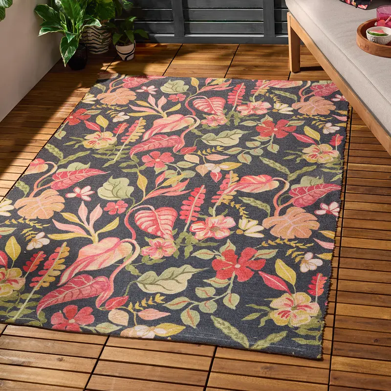 Tropical Bloom Indoor/Outdoor Rug Black 1