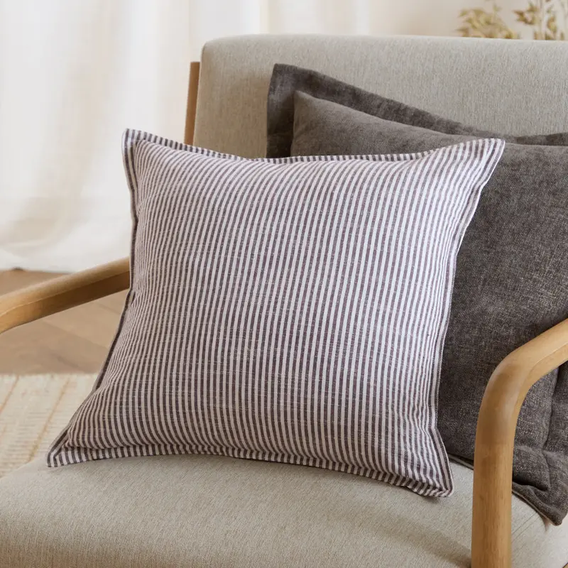 Truro Striped 100% Cotton Cushion Chocolate 1