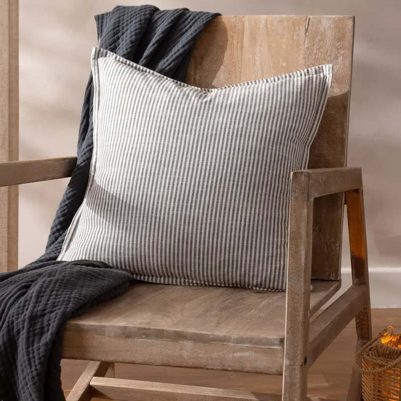 Truro Striped 100% Cotton Cushion Grey 1