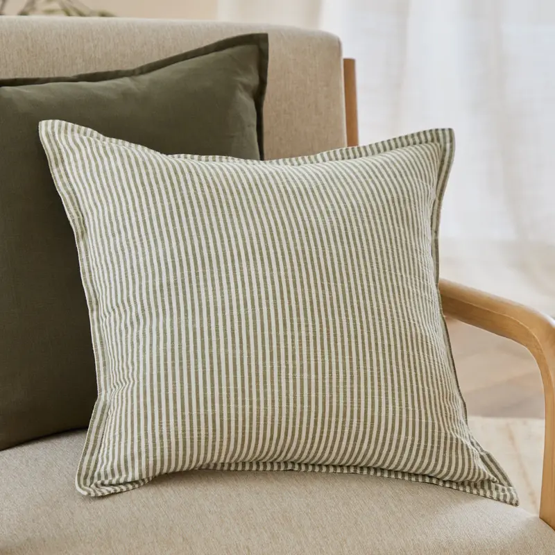 Truro Striped 100% Cotton Cushion Moss 1