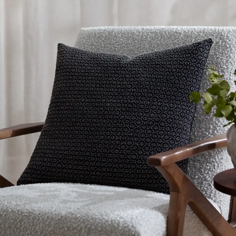 Tryfan Textured Cotton Cushion Black 1