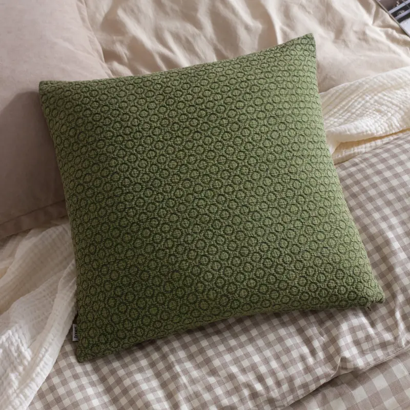 Tryfan Textured Cotton Cushion Olive 1