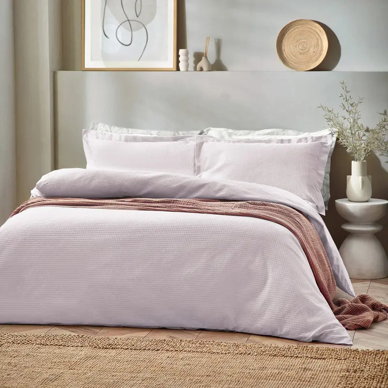 Waffle Textured 100% Cotton Duvet Cover Set Blush 1