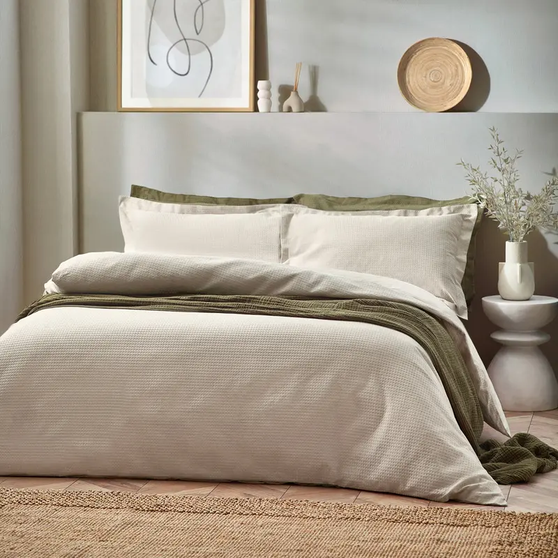 Waffle Textured 100% Cotton Duvet Cover Set Linen 1