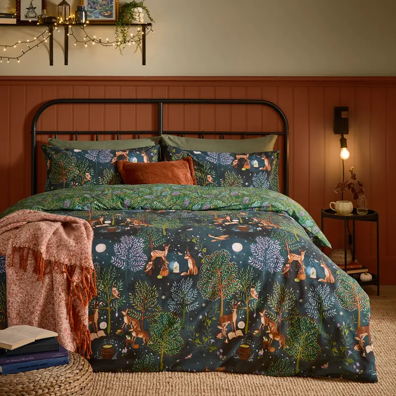 Woodland Ritual Reversible Duvet Cover Set Navy 1