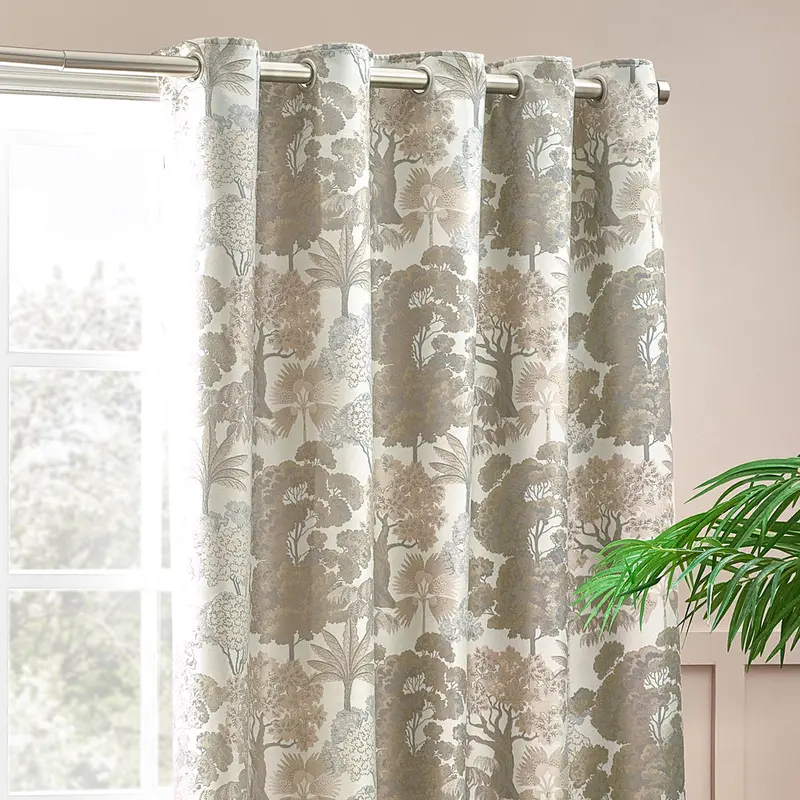 Woodlands Fully Lined Floral Jacquard Eyelet Curtains Natural 1