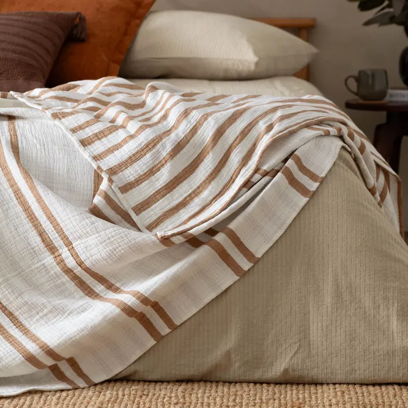 Woven Stripe 100% Cotton Bedspread Cinnamon 1