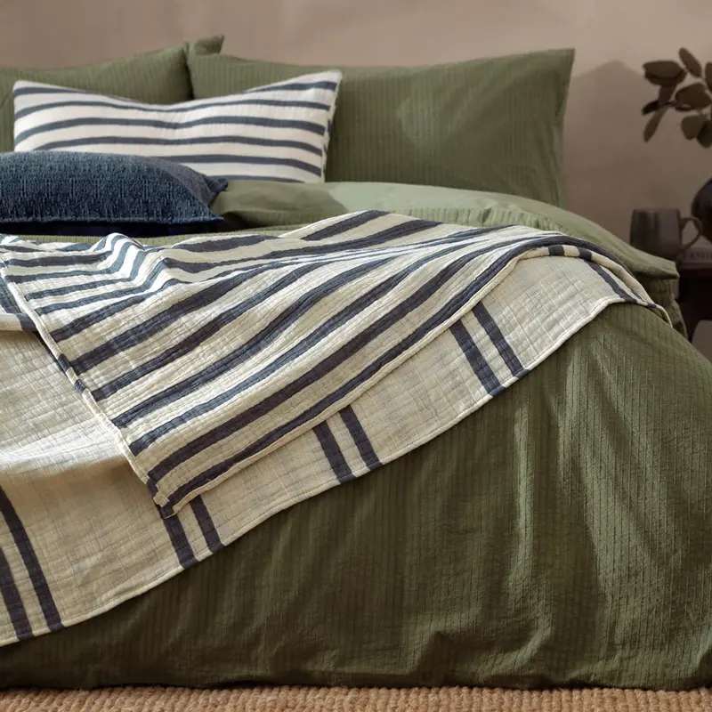 Woven Stripe 100% Cotton Bedspread Dusk Blue 1