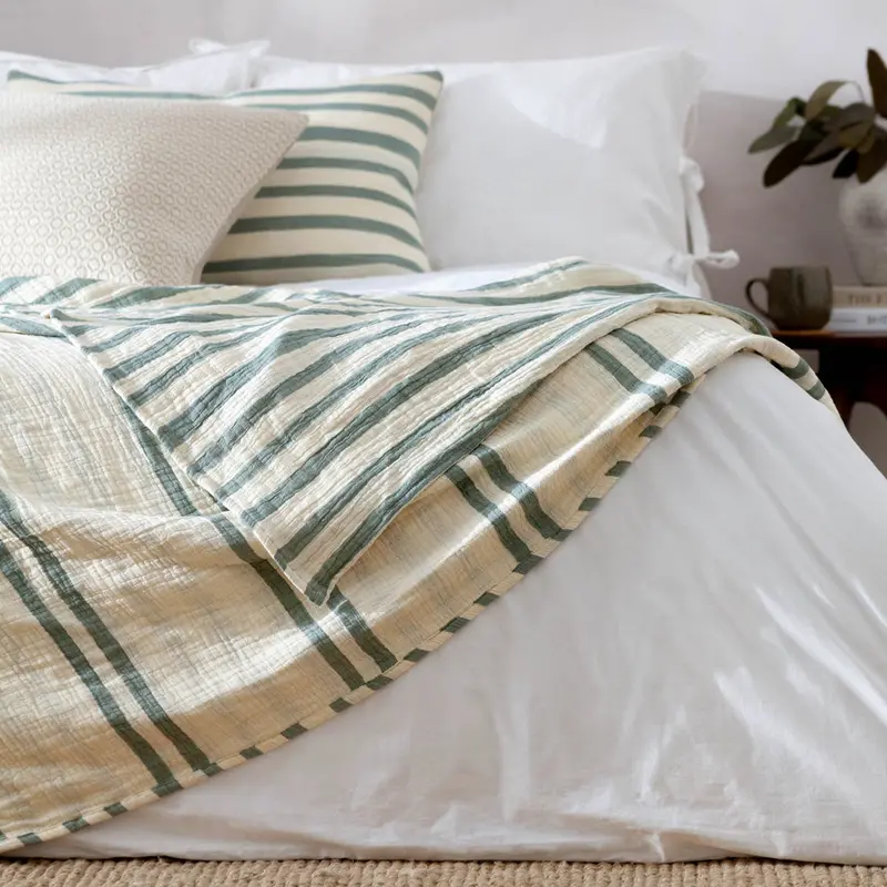 Woven Stripe 100% Cotton Bedspread Eucalyptus 1