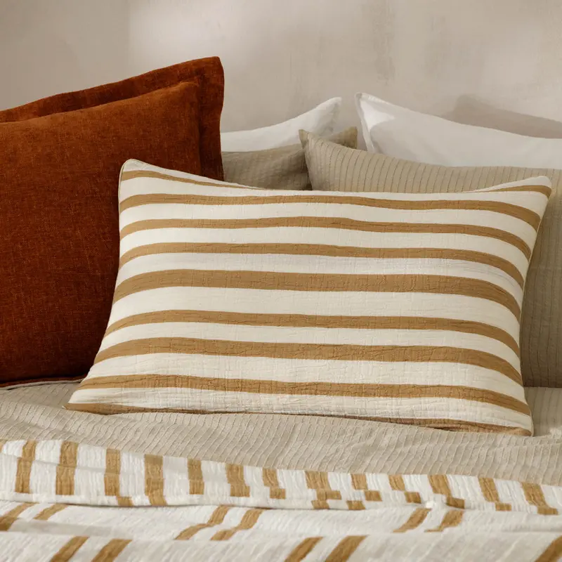 Woven Stripe Cotton Cushion Cinnamon 1