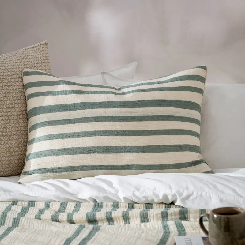 Woven Stripe Cotton Cushion Eucalyptus 1