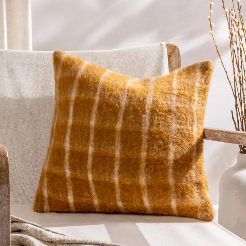 Yarrow Check Cushion Ginger 1