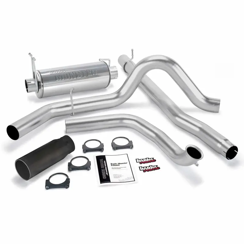Banks Power Monster Exhaust System – Stainless Steel With Black Tip For 1999 Ford 7.3L Diesel Truck (W/ Catalytic Converter) 1
